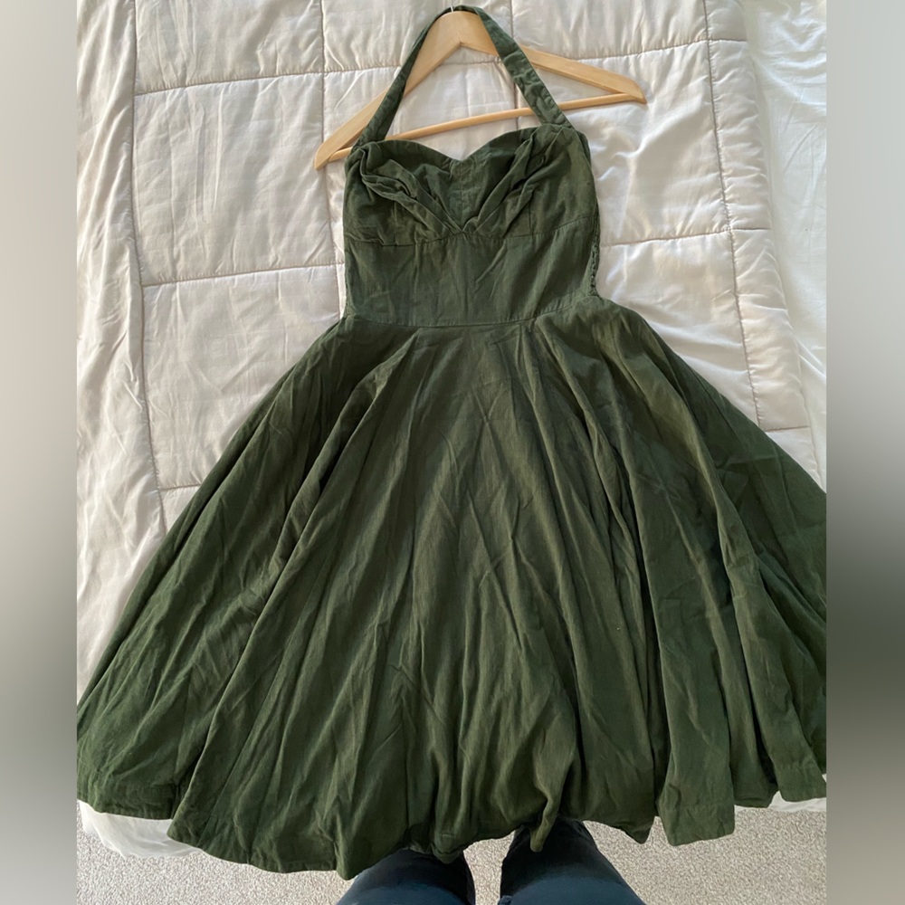 Dark green micro/fine corduroy dress